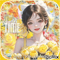 Anime girl yellow spring - Free animated GIF