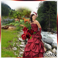 Une Femme en rouge illumine la campagne - Free animated GIF