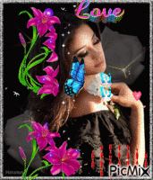 Nő vállán pillangó geanimeerde GIF