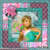 ♠♥♠Girl with Flowers & Present♠♥♠ geanimeerde GIF