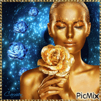 Woman Golden Skin and Roses