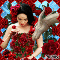 *Woman with Roses  * - Gratis geanimeerde GIF