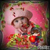 Child and fruits GIF animé