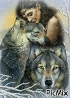 Femme avec ses loups.