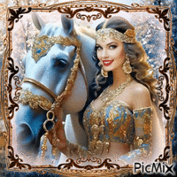 Femme et cheval - Gratis animerad GIF