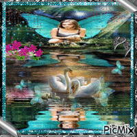 Little Angel Feeding Swans geanimeerde GIF