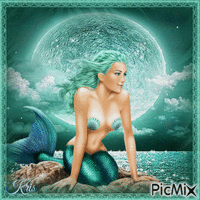 Sirène assise sur un rocher - Free animated GIF