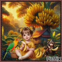 Petite Fille - Banane - Jaune - Vert - Marron. - PNG gratuit