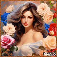 Concours : Belle femme parmi les roses - Free animated GIF