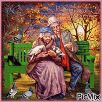 Vieux couple dans un paysage d'automne.