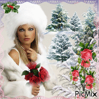 Ritratto di Donna e Rose invernali - Gratis animerad GIF