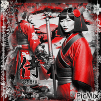 Samurai couple oriental - GIF animé gratuit