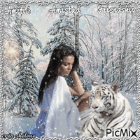 Femme et tigre en hiver