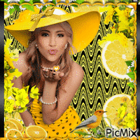 lady in summer hat lemons