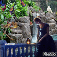 WOMAN AND BIRDS - Free animated GIF