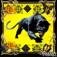 La Panthère Noire sur fond jaune - Бесплатный анимированный гифка