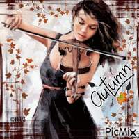 Violinist autumn - GIF animado gratis