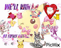 Pikachu and his pink friends :3 animoitu GIF