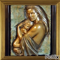 Mãe e filho em bronze Gif Animado