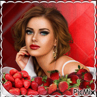 Chica con fresas. Animated GIF