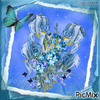 Papillons et fleurs bleus par BBM Gif Animado