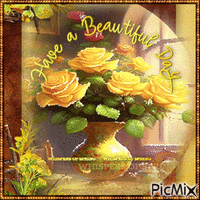 Vintage vase rose flowers Have a beautiful day - Gratis animeret GIF