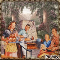 Barbecue en famille - Vintage.