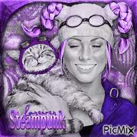 woman cat steampunk purple - Nemokamas animacinis gif