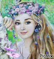 Portrait d'une jeune fille aux couleurs pastel Gif Animado