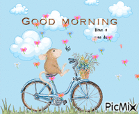 Good Morning. mouse, bicycle GIF animé