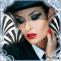 Femme noir et blanc avec vernis et rouge à lèvres rouge - GIF animé gratuit
