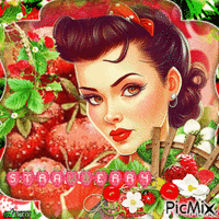 Femme vintage en rouge et les fraises...concours - Free animated GIF