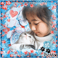 Little girl with kitten