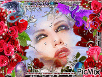 Woman With Roses ma création a partager sylvie - Бесплатни анимирани ГИФ