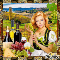 Femme et vin vintage - GIF animé gratuit
