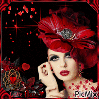 mujer   con girasol rojo geanimeerde GIF