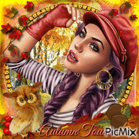 Autumn Woman With A Beret animowany gif
