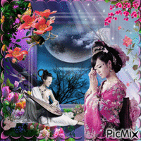 geisha and moon - Gratis animeret GIF