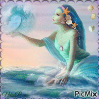 The mermaid holding the wave 动画 GIF