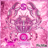 Cancer the Crab Zodiac in Pink - GIF animado grátis