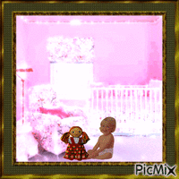 Baby and doll in frame GIF animado