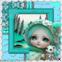 {=Little Girl & Mousey in Cyan=} Animiertes GIF