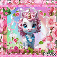 lil unicorn with roses - GIF เคลื่อนไหวฟรี