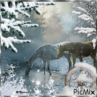 chevaux hiver animovaný GIF