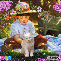 l'enfant et le chat - Δωρεάν κινούμενο GIF