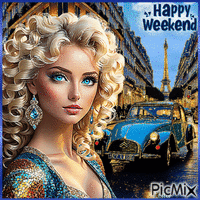 Happy Weekend. Girl in Paris - Zdarma animovaný GIF
