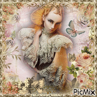 vintage woman with lace and flowers - GIF animé gratuit