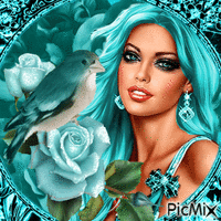Portrait de femme en turquoise анимированный гифка