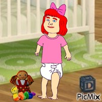 Baby girl with doll and Inch animovaný GIF