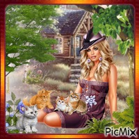 "Femme avec chatons". - 無料png